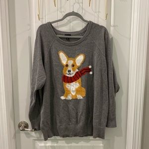 Torrid Christmas Corgi Puppy Sweater 2X Plus Size Grey Cotton